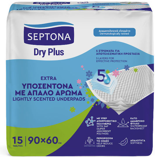 Septona Dry Plus Scented Incontinence Underpads with 5 Protection Layers 60x90cm 15pcs