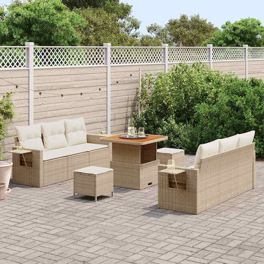 Garten- und Outdoor-Möbelsets 9 Stück Beige mit Kissen