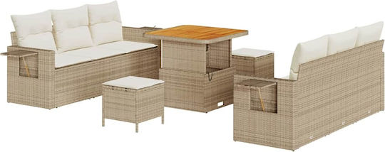 Garten- und Outdoor-Möbelsets 9 Stück Beige mit Kissen