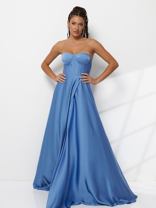 Rochie Maxi Pentru Nuntă / Botez Fără Bretele Albastru Prafuit