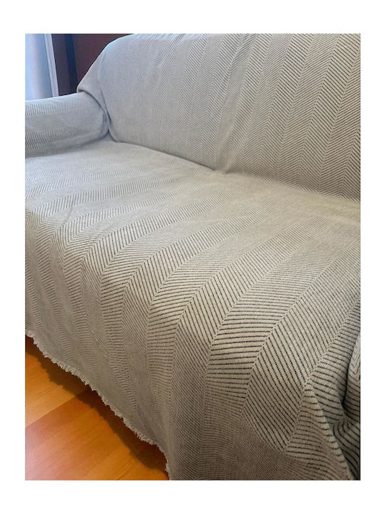 Linea Home Four-Seater Sofa Throw Chenille 180x320cm Ecru / Gray