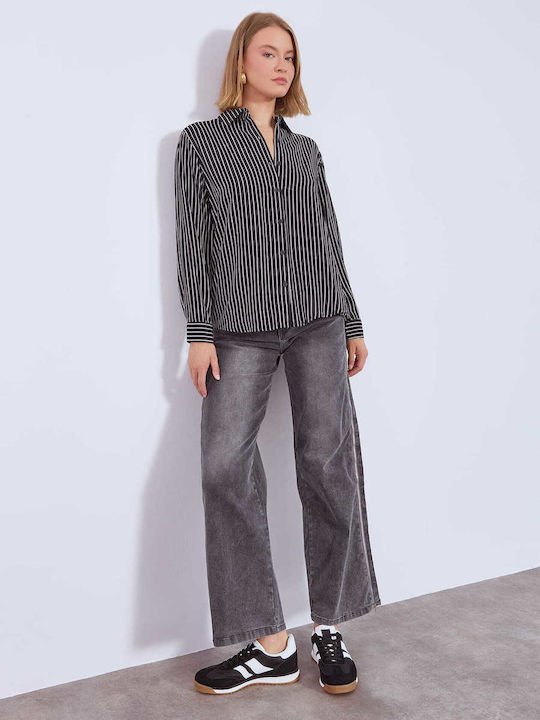 Women's Striped Long Sleeve Shirt Black