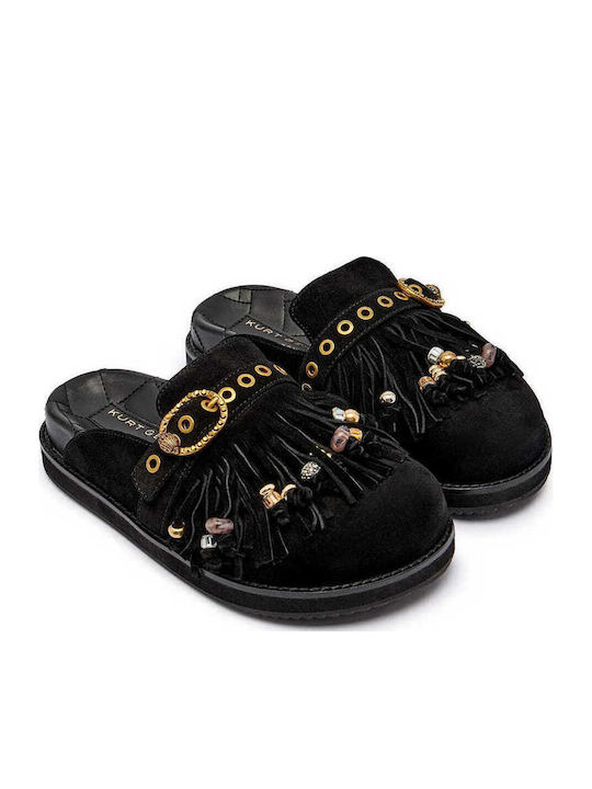 Leder Flache Sandalen für Damen in Schwarz Farbe