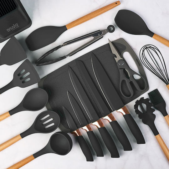Silicone Cooking Utensil Set Black Fiona 19pcs