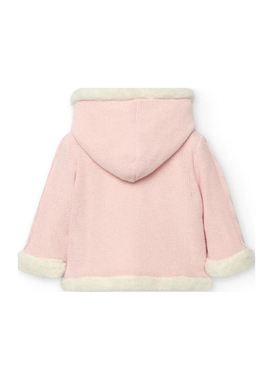 Kinderstrickjacke Baumwolle mit Kapuze Pink