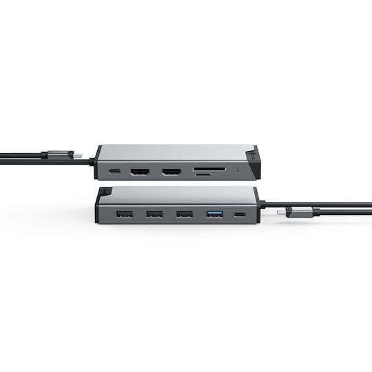 Alogic 12-in-1 USB-C Docking Station with HDMI 4K PD Ethernet and Support for 3 Monitors Gray