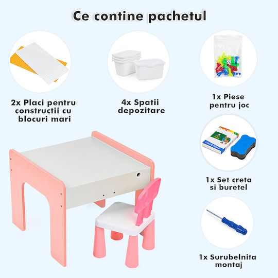 Set Masă cu Scaune pentru Copii pentru Desen Roz