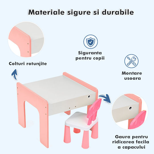 Set Masă cu Scaune pentru Copii pentru Desen Roz