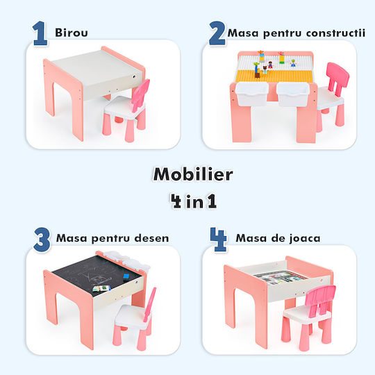 Set Masă cu Scaune pentru Copii pentru Desen Roz