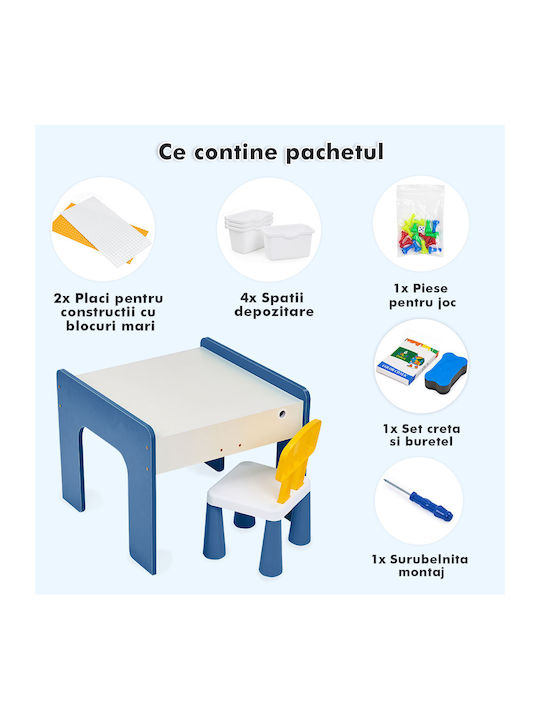 Set Masă cu Scaune pentru Copii pentru Desen Albastru