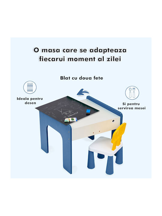 Set Masă cu Scaune pentru Copii pentru Desen Albastru