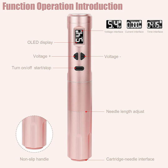 Set Micropigmentare Machiaj Permanent Sprâncene Buze Eyeliner Wireless 2 Baterii 900 mAh Ecran Oled Adaptor Rca Rose Gold