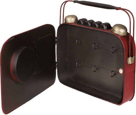 Out Blue Metallic Wall Key Hook Vintage Shape Red Radio 6 Hooks Clock 19x8.5x22cm 144392