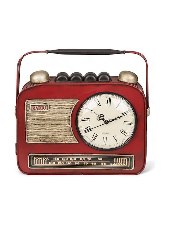 Out Blue Metallic Wall Key Hook Vintage Shape Red Radio 6 Hooks Clock 19x8.5x22cm 144392