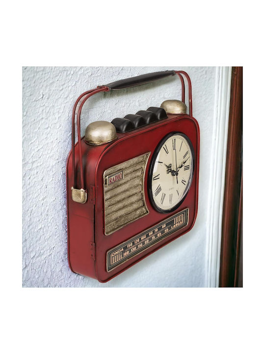 Out Blue Metallic Wall Key Hook Vintage Shape Red Radio 6 Hooks Clock 19x8.5x22cm 144392