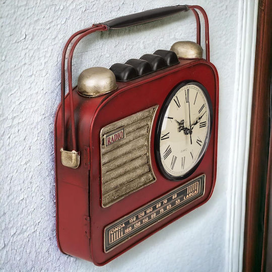 Out Blue Metallic Wall Key Hook Vintage Shape Red Radio 6 Hooks Clock 19x8.5x22cm 144392