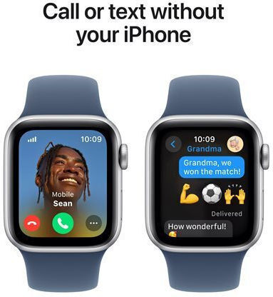Apple Watch SE 2024 Aluminum 44mm Waterproof with Heart Rate Monitor (Silver with Denim Sport Band - M/L)