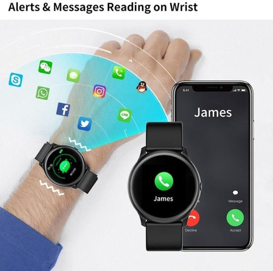 Smartwatch Kingwear Idealstore Ecran Tactil HD de 1,3 Inch Rezistent la Apă Pedometrul Monitor de Ritm Cardiac Monitor de Tensiune Arterială Memento Sedentar Mod Sport Negru