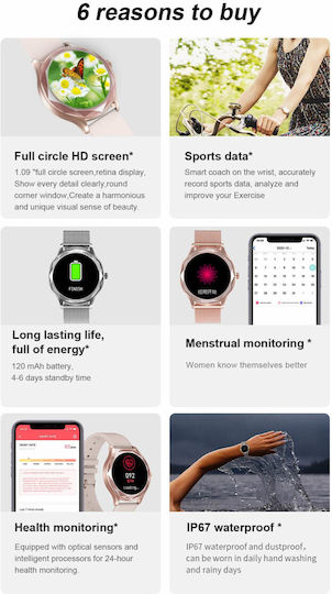 Smartwatch Colecția Diamond Suprem Idealstore Display 1.09 Inch Notificări Apel Mesaje Bluetooth Monitorizare Ritm Cardiac Somn Multi-sport Rezistent la Apă IP67 Alarmă Android-iOS Durată Lungă de Viață a Bateriei Ediția Metal Aur