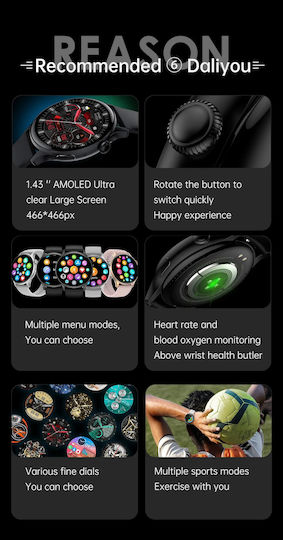 Smartwatch New Style Collection Idealstore 1.43 Inch HD AMOLED Display Bluetooth Call Message Reception NFC Heart Rate Sleep Monitoring Voice Assistant Built-in Speaker Microphone IP67 Android-iOS Long Battery Gold Metal Edition