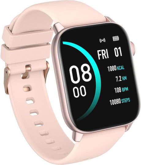 Ikeo+ Smartwatch Fitness Bracelet From Idealstore Metal Alloy Multisport Functions Blood Pressure Monitoring Oxygen Monitoring App Notifications Sleep Monitor Pedometer Ip68 Water Resistant Pink Color