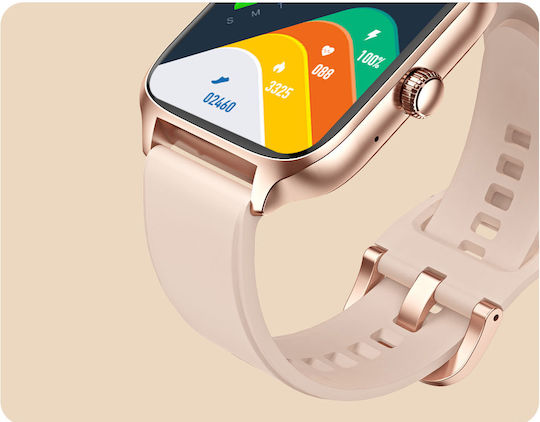 Ceas inteligent Idealstore Xiabest Bluetooth NFC Asistent vocal Urmărire GPS Moduri sportive Senzor de temperatură și oxigen Încărcare wireless Ritm cardiac Tensiune arterială Parolă Memento menstrual Curea din silicon aur roz