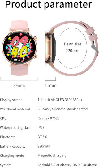 Live On Smartwatch Idealstore 1.1 Inch Hd Amoled Screen Bluetooth Call Message Notifications Nfc Heart Rate Sleep Monitoring Voice Assistant Built-in Speaker Microphone Ip68 Alarm Android-ios Long Battery Metal Gold Edition