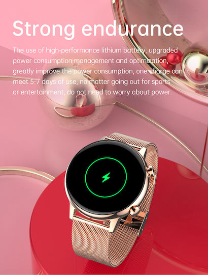 Live On Smartwatch Idealstore 1.1 Inch Hd Amoled Screen Bluetooth Call Message Notifications Nfc Heart Rate Sleep Monitoring Voice Assistant Built-in Speaker Microphone Ip68 Alarm Android-ios Long Battery Metal Gold Edition