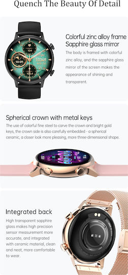 Live On Smartwatch Idealstore 1.1 Inch Hd Amoled Screen Bluetooth Call Message Notifications Nfc Heart Rate Sleep Monitoring Voice Assistant Built-in Speaker Microphone Ip68 Alarm Android-ios Long Battery Metal Gold Edition