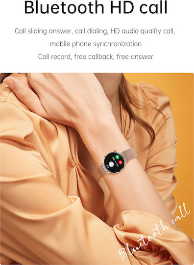 Live On Smartwatch Idealstore 1.1 Inch Hd Amoled Screen Bluetooth Call Message Notifications Nfc Heart Rate Sleep Monitoring Voice Assistant Built-in Speaker Microphone Ip68 Alarm Android-ios Long Battery Metal Gold Edition