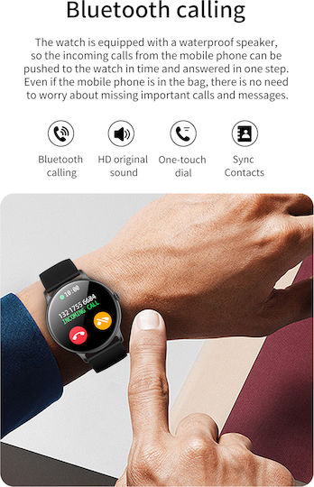 Tokio Fashion Smartwatch Idealstore Runde LCD-Anzeige Ultraschlank Bluetooth-Anrufe Android-iOS Menstruationszyklusüberwachung Schritte Kalorien Blutdruck Herzfrequenz Schrittzähler Musiksteuerung Multisport GPS Langlebiger Akku Schwarz