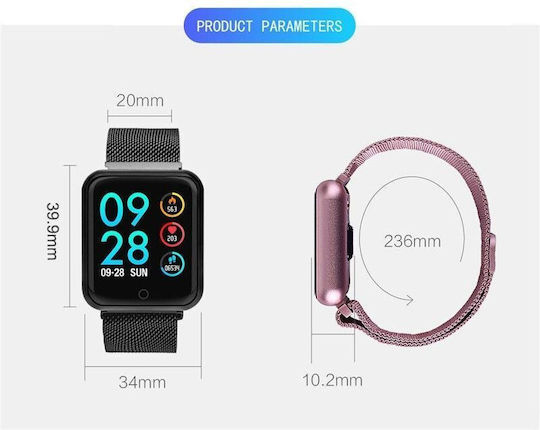 Idl Prestige 68 Smartwatch Metal Bracelet 1.3 Inch Ips Color Touch Display Heart Rate Monitoring Blood Pressure Magnetic Charging Bluetooth 4.0 Android 4.4 Ios 9.0 Pink Color