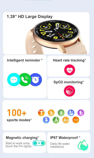 Visionstyle Smartwatch Idealstore Full Touch Screen 1.39 Inch Android Ios Bluetooth Speaker-microphone Calls Messages Music-photo Control Sleep Monitoring Heart Rate Blood Pressure Spo2 Pedometer Fitness Tracker Ip67 Notifications