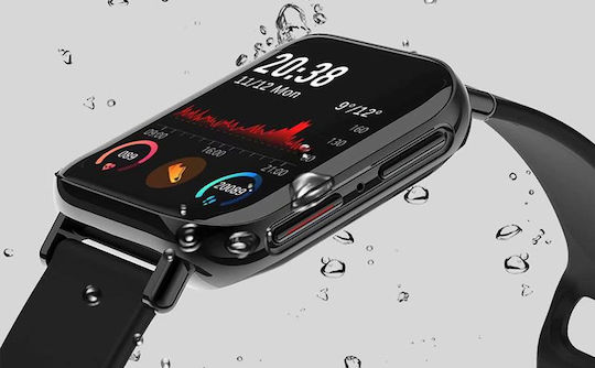 Smartwatch Qwath Idealstore Funcție Apeluri Primite Monitorizare Somn Monitorizare Ritm Cardiac Monitor Tensiune Arterială Tracker Fitness Ecran TFT de 1,54 Inch Rezistent la Apă IP67 Compatibil iOS Android Silicon Negru