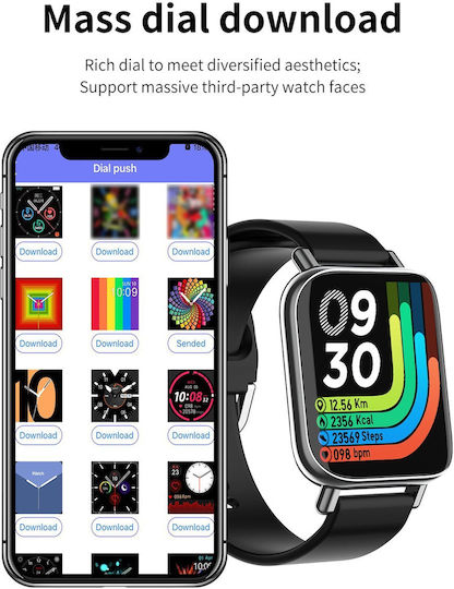 Smartwatch Qwath Idealstore Funcție Apeluri Primite Monitorizare Somn Monitorizare Ritm Cardiac Monitor Tensiune Arterială Tracker Fitness Ecran TFT de 1,54 Inch Rezistent la Apă IP67 Compatibil iOS Android Silicon Negru