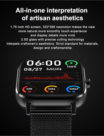 Prince Collection Smartwatch Idealstore 1,96 Zoll Touchscreen Bluetooth-Anruf Nachrichtenbenachrichtigungen Herzfrequenz Schlafüberwachung Multisport Eingebauter Lautsprecher Mikrofon IP67 Alarm Android-iOS Lange Akkulaufzeit Schwarze Edition