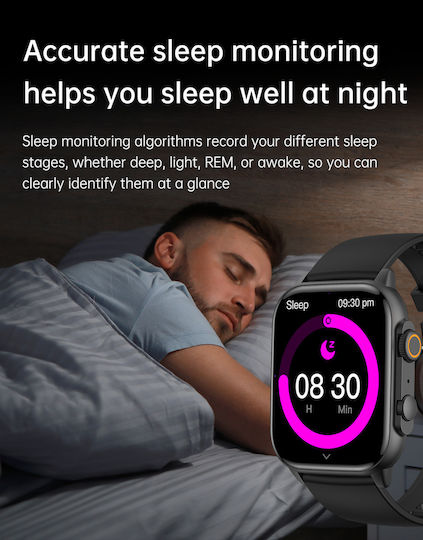 Smartwatch Idealstore Tessla 11 Pro Display Amoled Apelare Bluetooth Difuzor Microfon Monitorizare Somn Sport NFC Asistent Vocal Monitorizare Sănătate Aplicații Bursiere Prognoza Meteo Notificări Facebook Whatsapp Instagram Culoare Neagră
