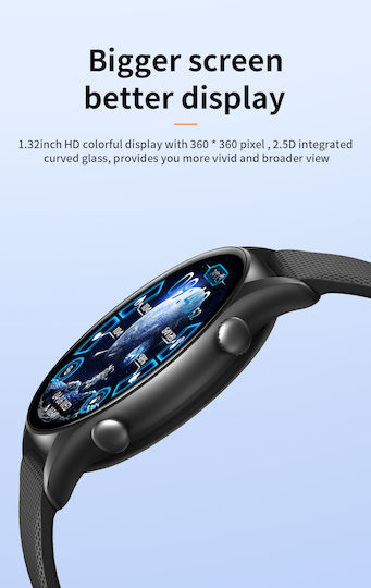 Smartwatch Tirana Fashion Idealstore Ecran Tactil Complet IPS Monitorizare Ritm Cardiac Monitorizare Tensiune Arterială Monitorizare Saturație Oxigen Somn Vreme Multi-sport Notificări Apeluri SMS Social Media IP67 Baterie de Lungă Durată Ediție Neagră