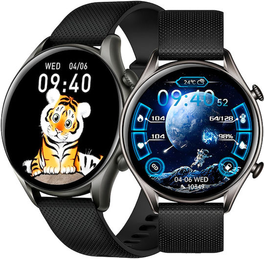 Smartwatch Tirana Fashion Idealstore Ecran Tactil Complet IPS Monitorizare Ritm Cardiac Monitorizare Tensiune Arterială Monitorizare Saturație Oxigen Somn Vreme Multi-sport Notificări Apeluri SMS Social Media IP67 Baterie de Lungă Durată Ediție Neagră