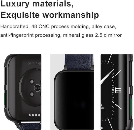 Twinkler Smartwatch Idealstore 1,78" LTPS Display Anruffunktion Herzfrequenzsensor Pulsoximeter Schlafmonitor Multisport Wasserfest Kompatibel mit Android iOS Blaues Leder