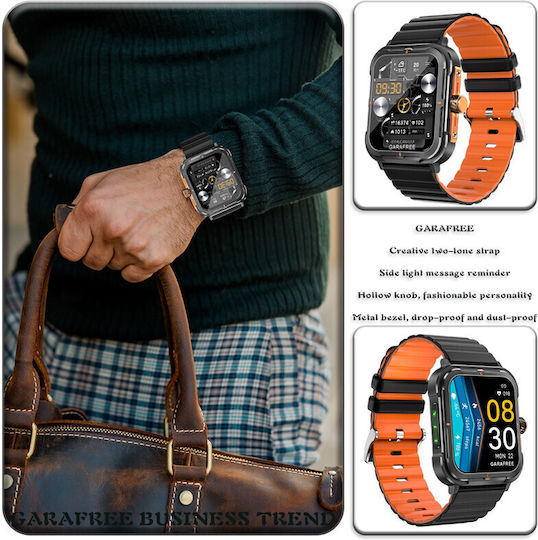 Strongcollection Idealstore Smartwatch Ecran Tactil de 1,83 Inch Notificări Mesaje Social Media Răspuns Apeluri Bluetooth Microfon Încorporat Difuzor Monitorizare Somn Tensiune Arterială Multi-sport IP67 Alarmă Android-iOS Ediția Neagră