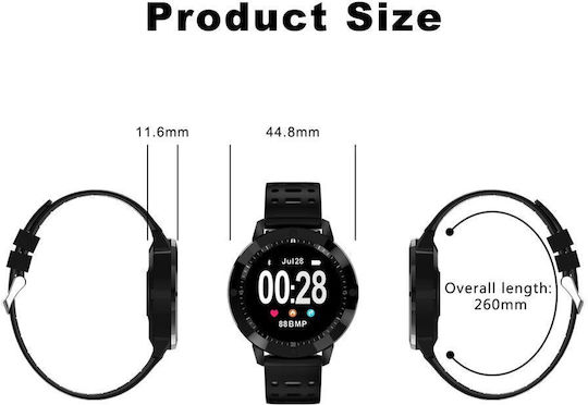 Idl Crimson Runner Smartwatch Black Silicone Strap Sports Modes Running Walking Cycling Call Alerts Heart Rate Sensor Social Media Notifications Color Black