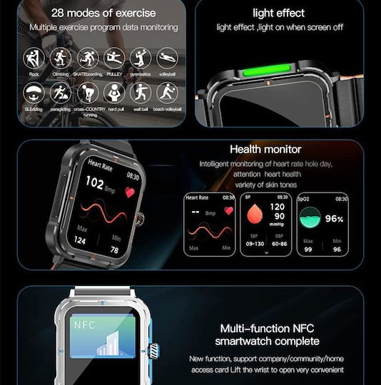 Strongcollection Idealstore Smartwatch Ecran Tactil de 1,83 Inch Notificări Mesaje Social Media Răspuns Apeluri Bluetooth Microfon Încorporat Difuzor Monitorizare Somn Tensiune Arterială Multi-sport IP67 Alarmă Android-iOS Ediția Neagră