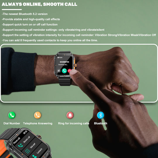 Strongcollection Idealstore Smartwatch Ecran Tactil de 1,83 Inch Notificări Mesaje Social Media Răspuns Apeluri Bluetooth Microfon Încorporat Difuzor Monitorizare Somn Tensiune Arterială Multi-sport IP67 Alarmă Android-iOS Ediția Neagră