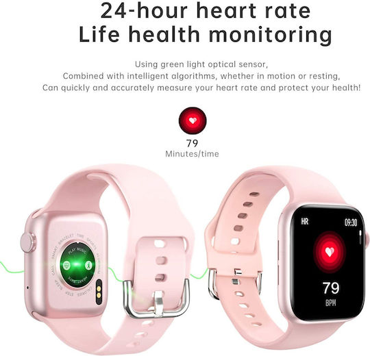 Smartwatch Idealstore I Watch S6 Full Touch Screen Curved 2.5d Display Call Function Built-in Speaker Microphone Multi-sport Function Heart Rate Sensor Pedometer Sleep Monitor Pink Color