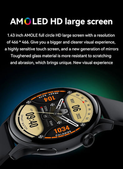 Smartwatch New Style Collection Idealstore 1.43 Inch HD AMOLED Display Bluetooth Call Message Reception NFC Heart Rate Sleep Monitoring Voice Assistant Built-In Speaker Microphone IP67 Android-iOS Long Battery Silver Metal