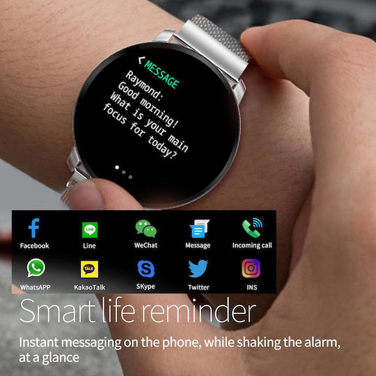 Brățară Fitness Smartwatch Ecran Complet 68 Brățară Metalică Magnetică Monitorizare Ritm Cardiac Monitorizare Somn Tensiune Arterială Apeluri Notificări Facebook Sms Rezistent la Apă Ip67 Ecran Tactil Complet 1.23 Negru