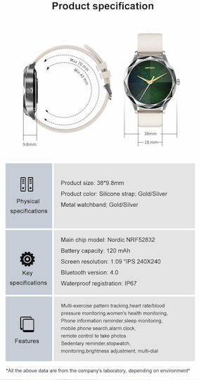 Ceas inteligent Diamond Suprem Collection Idealstore, afișaj de 1,09 inch, notificări apeluri și mesaje, Bluetooth, monitorizare ritm cardiac și somn, multi-sport, rezistent la apă IP67, alarmă, Android-iOS, baterie de lungă durată, ediție silicon auriu