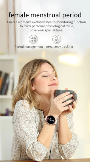 Smartwatch Versa Idealstore Bildschirmgröße 1,32 Zoll Wasserfest Bluetooth Herzfrequenzmesser Blutdruck Blutsauerstoff Anrufbenachrichtigungen Multi-Sport Kompatibel mit iOS Android Rosa