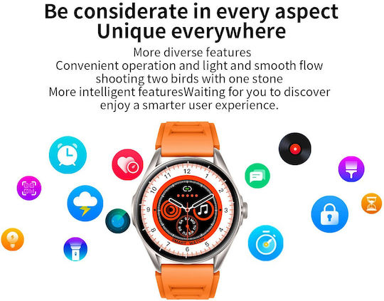Delta Pro Smartwatch Idealstore 1.43" Amoled тъчскрийн Android Ios високоговорител Bluetooth обаждане аларма време гласов асистент фитнес тракер женска функция монитор на сърдечната честота монитор на кръвното налягане SpO2 оксиметър мулти-спорт оранжев
